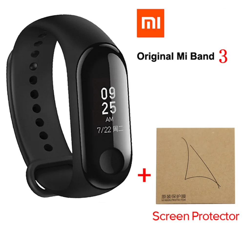 Xiaomi mi Band 3/mi band 2 умный Браслет фитнес-браслет mi Band большой сенсорный экран OLED частота сердечных сокращений сообщения Smartband - Цвет: Add Protector