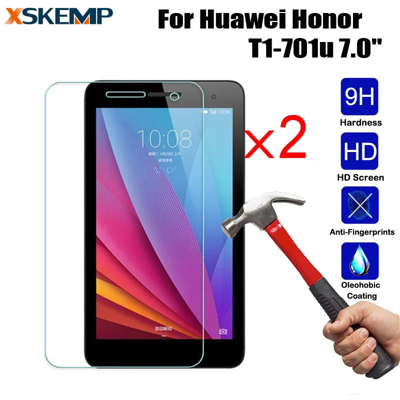

XSKEMP 2Pcs/Lot Shockproof Anti-Scratch Tempered Glass For Huawei Honor T1-701u 7.0" 9H+ Tablet Screen Protector Protective Film