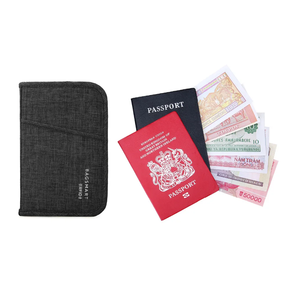 BAGSMART многофункциональная RFID дорожная сумка для паспорта, ID карты, кредитная карта, мужской клатч на молнии, кошелек, дорожная сумка-Органайзер