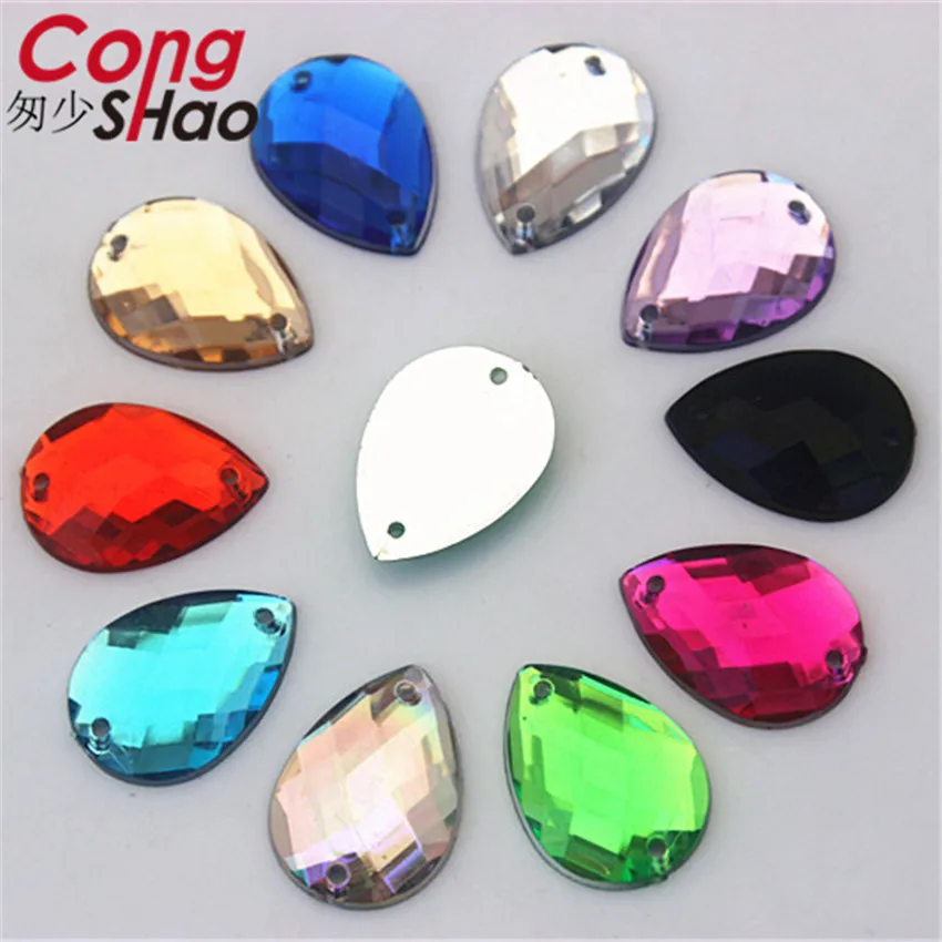 

Cong Shao 200PCS 13*18mm Colorful Drop flatback Acrylic Rhinestone trim stones and crystals sewing 2 Hole costume Button CS57