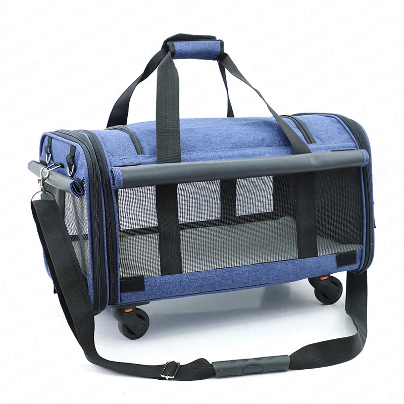  Fashion universal wheel portable pulley bag cat backpack dog out bag breathable pet travel bag port