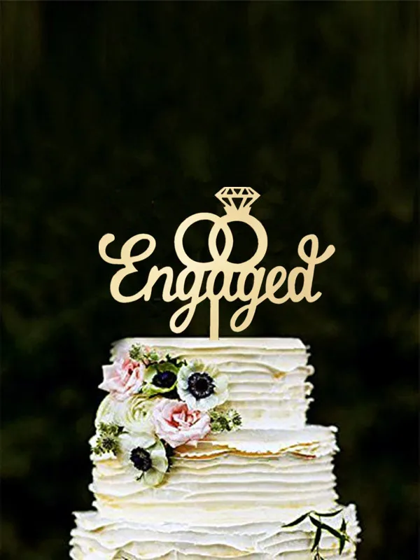 

Mirror Gold " Engaged " Cake Topper for Engagement Party Decoration Cake Decorating Wedding Cake Topper