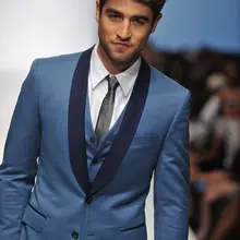 Индивидуальный заказ Мода синий жених Смокинги для женихов Темно-синие нагрудные Жених Смокинги для женихов мужские свадебные Пром Homecoming Костюмы(куртка+ Брюки для девочек+ жилет