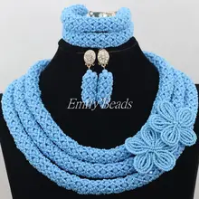 Светло-голубой комплект украшений в африканском стиле комплект нигерийской свадьбы африканских кристалл ожерелье бижутерия с бусинками комплект AIJ198