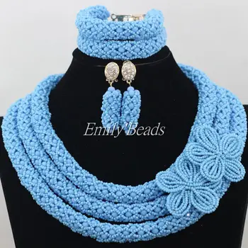 

Light Blue Costume African Jewelry Set Nigerian Wedding African Crystal Beads Necklace Jewelry Set Free Shipping AIJ198