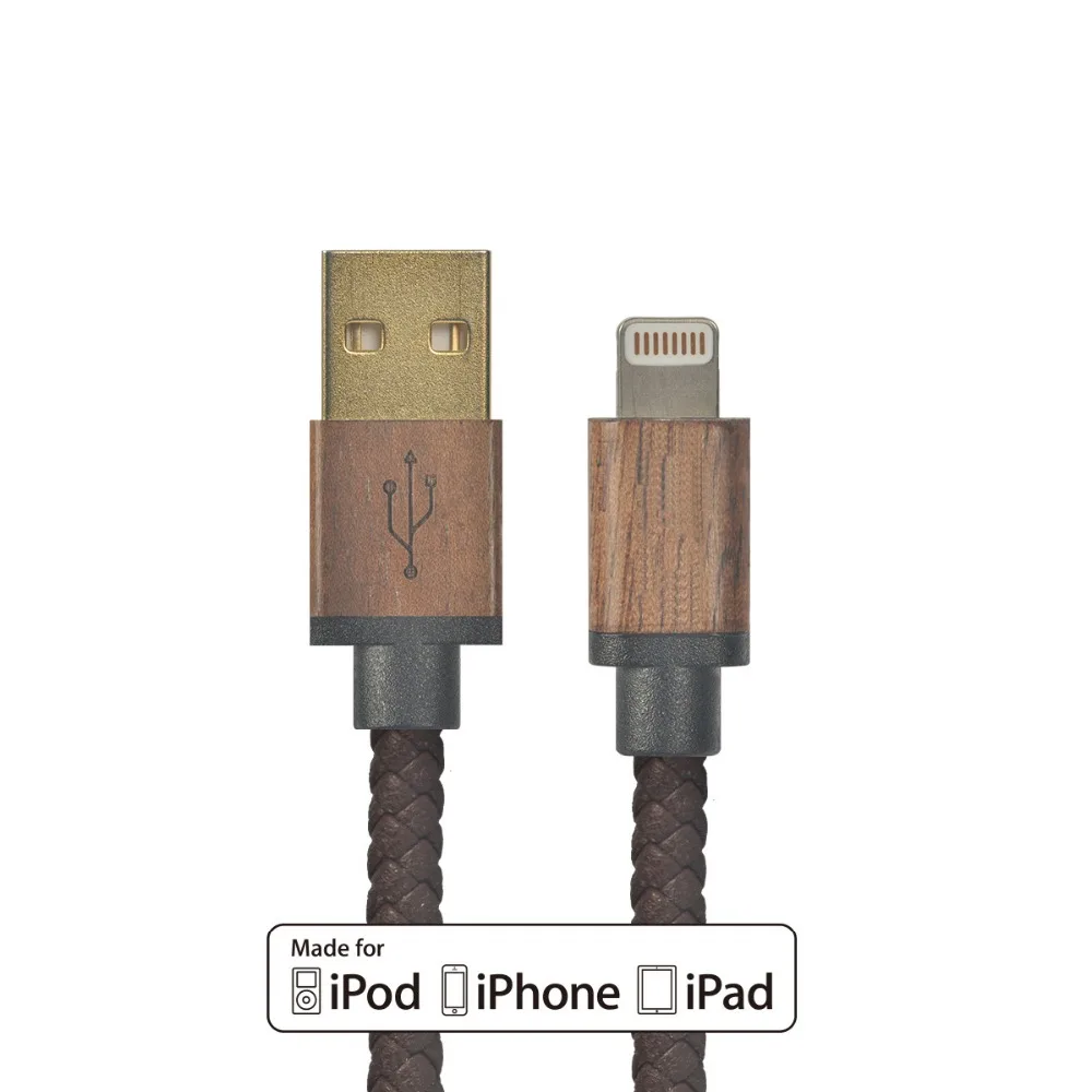 CACOY 30 cm قصيرة USB جلدية كابل مع خشبية موصل ل فون X 7 8 زائد 6 IOS