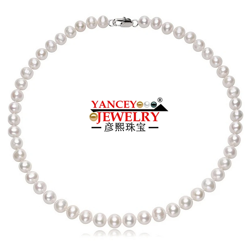 YANCEY натуральный 7-8 мм белый пресноводный жемчуг наборы для женщин 925 стерлингового серебра серьги свадебный набор ювелирные изделия из жемчуга