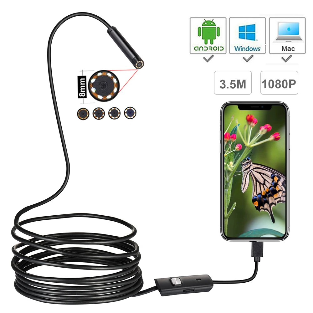 1080P Full HD Mini андроид эндоскоп Камера IP67 1920*1080 1м 2м 3,5 м 5 м Micro USB-Инспекционная камера видеонаблюдение Змея бороскоп трубки