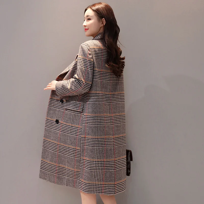 blanc Section D'hiver Col Longue Nouvelle Haute Qualité Automne Lâche Coupe De Coréenne Plaid Tailleur Rétro vent La Laine Femmes Version Et Rouge wP0O8nk