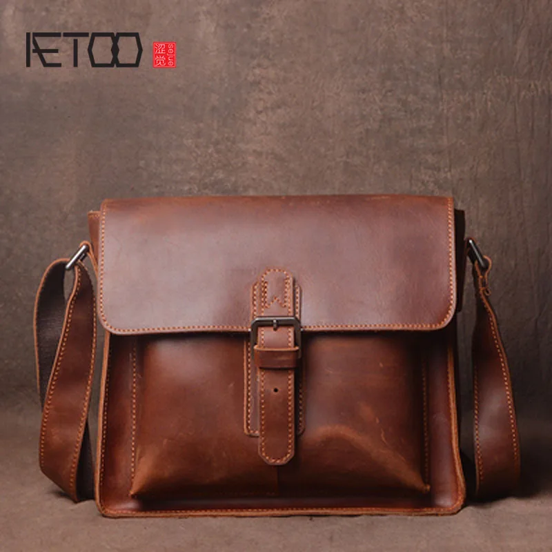 

BJYL Original retro crazy horse leather shoulder bag hand first layer leather messenger bag simple men and women bag