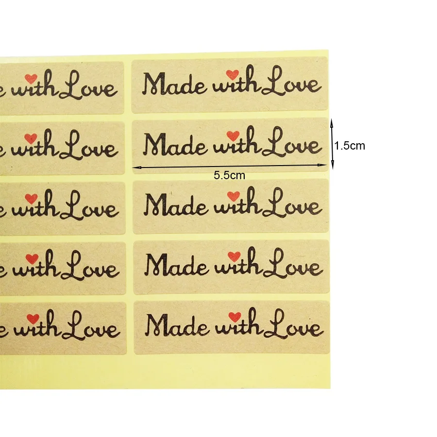 100 шт./лот, винтажная наклейка "Сделано с любовью", красное сердце, подарочная печать, наклейка s для домашней пекарни и подарочной упаковки, скрапбукинг
