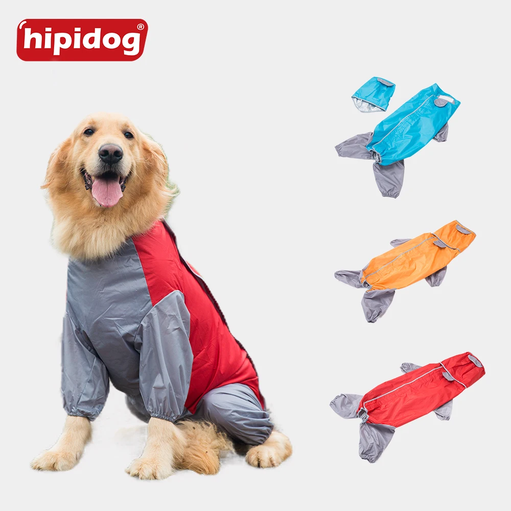 

Hipidog Large Dog Raincoat Stitching Hoody Waterproof Big Dog Rain Slicker Clothes Overalls for Labrador Golden Retriever