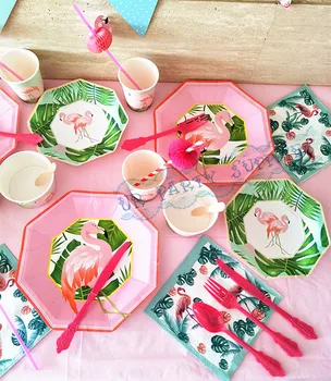

120 Sets Flamingo Paper Plate Cup Straw Party Tableware Set Birthday Wedding Party Decoration Festival Supplies Favor Hawaiian