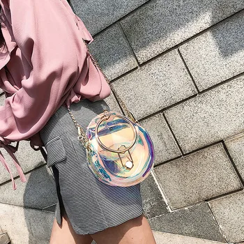 

DCOS-Laser-Transparent Female Bag Fashion Women Tote Bags Round Phone Bag Quality Portable Chain Shoulder Messenger Bag