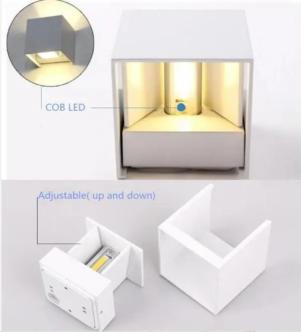 Современный краткое Cube Регулируемый поверхностного монтажа 12 Вт светодиодный настенный светильник на открытом воздухе Водонепроницаемый IP65 Алюминий настенный светильник садовое освещение Бра