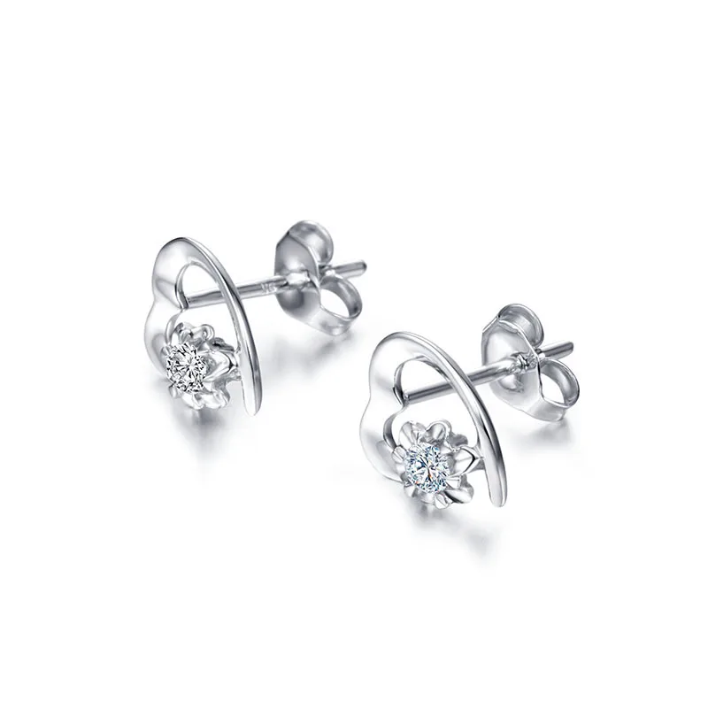 DOUBLE-R сердце 0.09ct настоящий бриллиант чистого твердого реального 18 К с бриллиантами Золотое сердце Серьги-гвоздики для Обувь для девочек/Для женщин