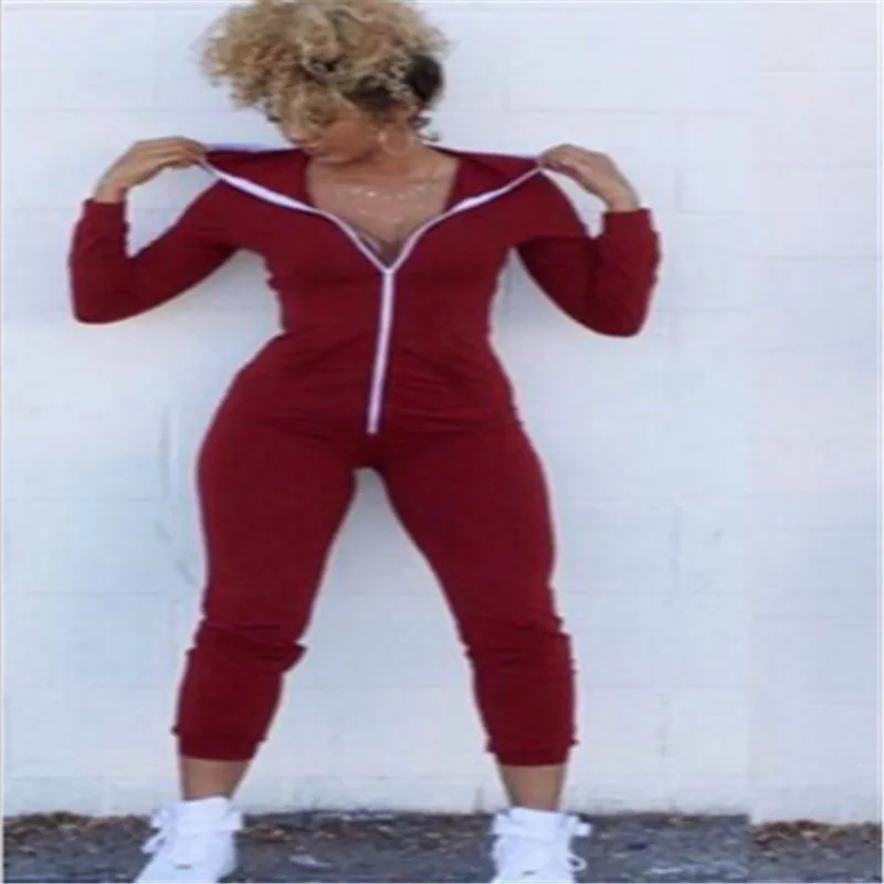 Women Winter Jumpsuits 2017 Long Sleeve Hooded Outfits zipper Cotton