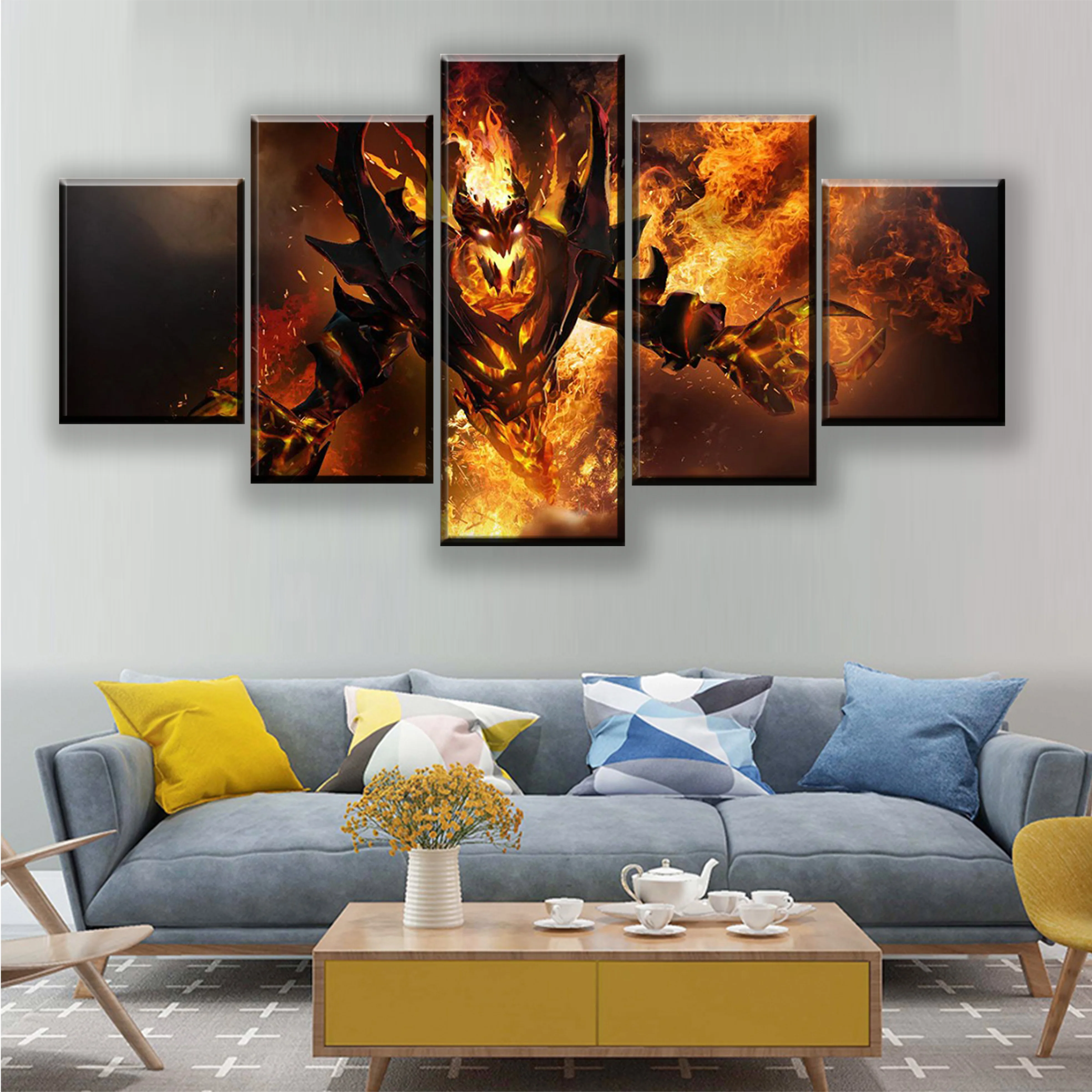  5 Pieces DotA 2 Fire Heroes Canvas Print Abstract Painting Game Poster Modern Wall Artwork Home Dec