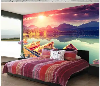 

Custom any size beautiful sun reflection lake boat backdrop custom 3d photo wallpapers for living room