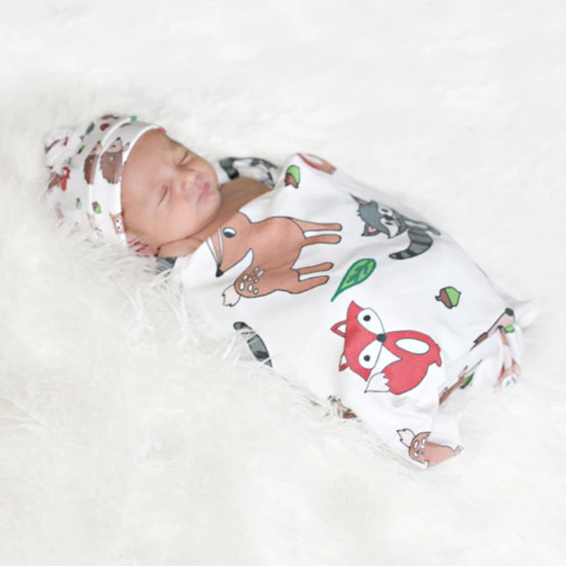 Для новорожденных Мягкая мультфильм Пеленальный Обёрточная бумага Полотенца Одеяло + шляпа Подставки для фотографий комплект