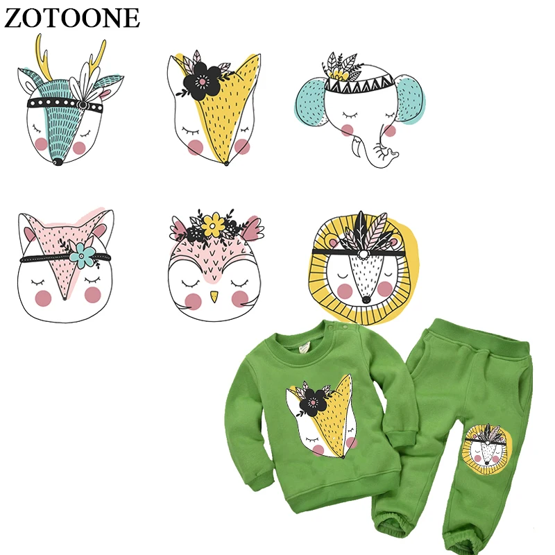 

ZOTOONE Cartoon Fox Lion Iron On Elephant Patches For Clothing Kids Heat Press Appliqued Thermal Transfers DIY Dress Sweatshirt