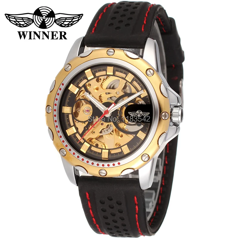 

WINNER WRG8027M3T1 Automatic fashion dress wristwatch silver with silicone strap for men hot selling free shipping