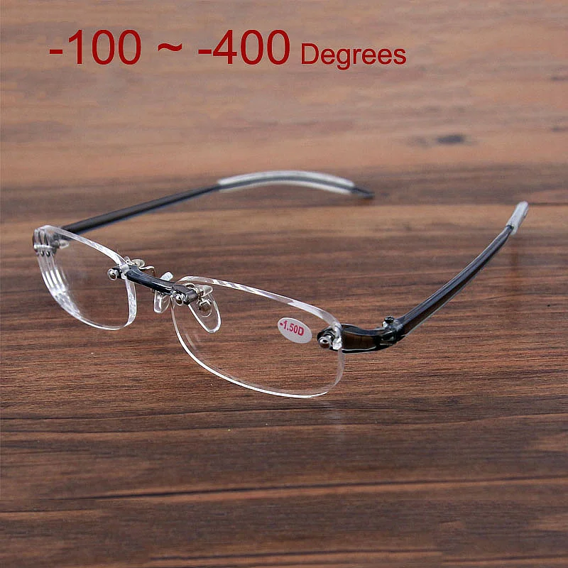 

100 ~ 400 degrees Men Women rimless myopic glasses Frame Eyeglasses Rimless Super Light Frame flexible myopia Glasses