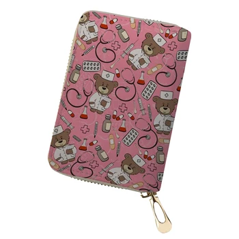 

FORUDESIGNS Cartoon Bear Doctor Designer Small Wallets Female Short Zipper Coin Purses Credit Card & ID Holders Soft Clutch Bags