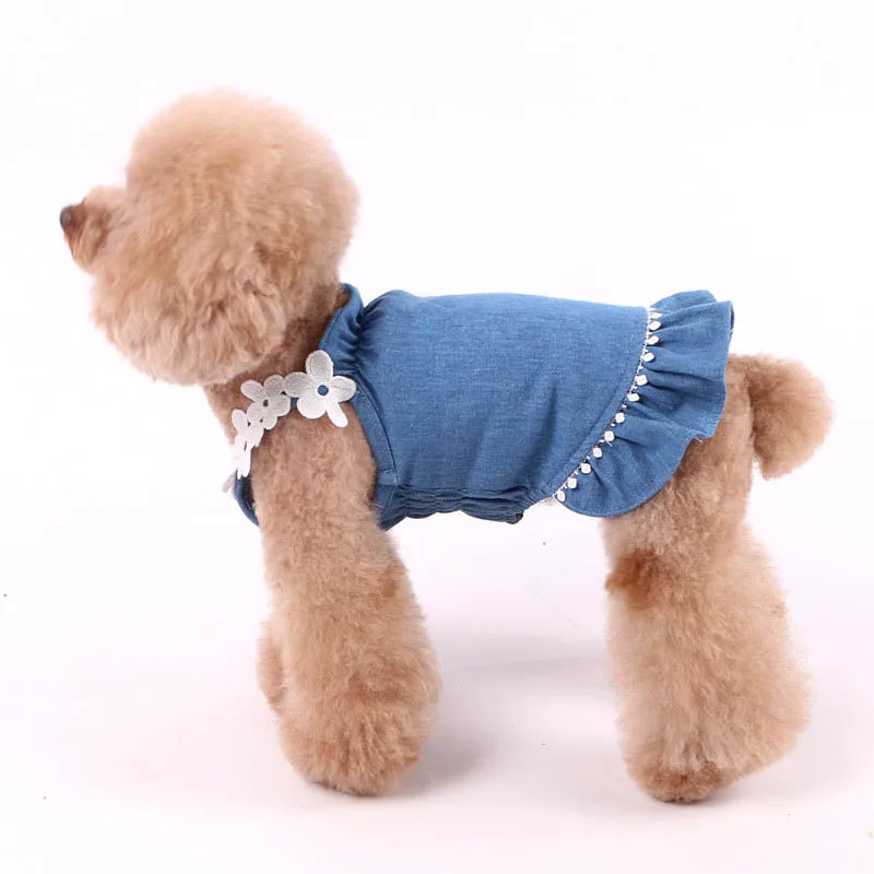 Джинсовое платье для собак, Модная Джинсовая юбка для собак, чихуахау, щенок йоркширского терьера, платье для собак, одежда, цветочные платья для животных, костюм для собак
