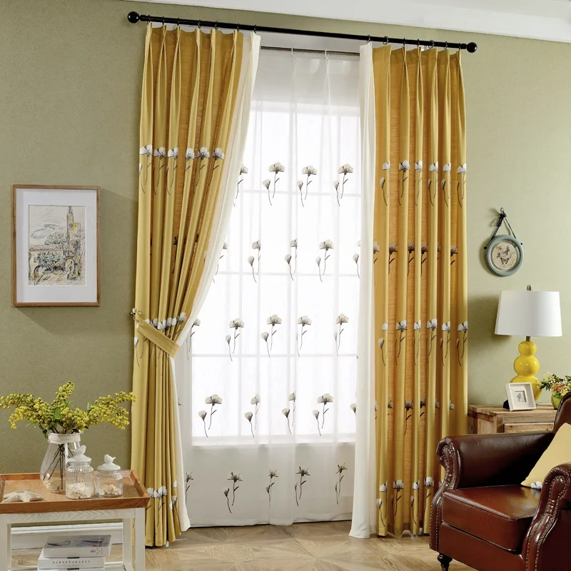 new solid color Korean garden fresh curtains embroidered curtains