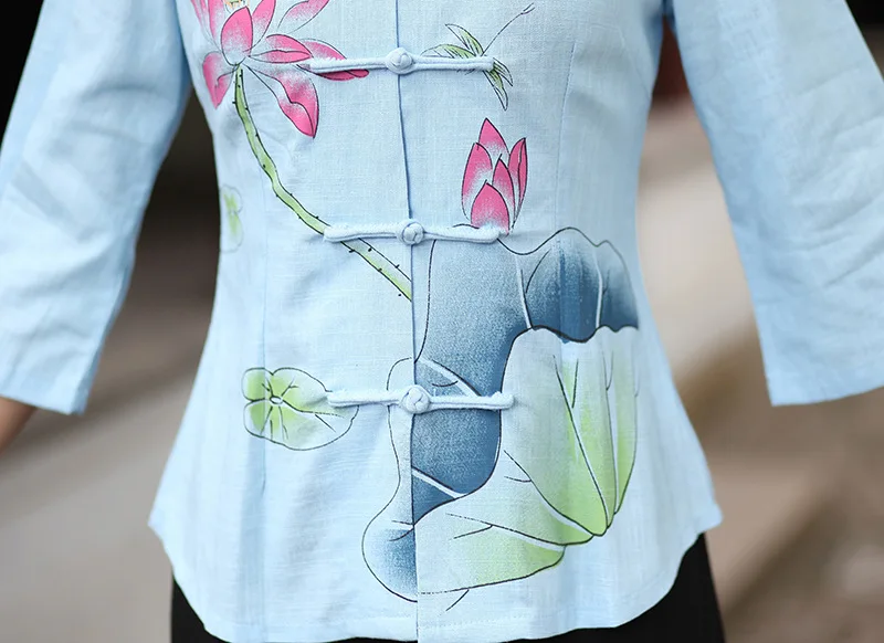 Блузка женская летняя с воротником стойкой в китайском стиле|shirt cufflink|shirt lazioshirt long