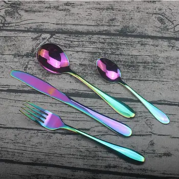 

4PCS/Set Stainless Steel Rainbow Cutlery Set Dinnerware Set Western Food Cutlery Tableware Dinnerware Set Christmas Gift