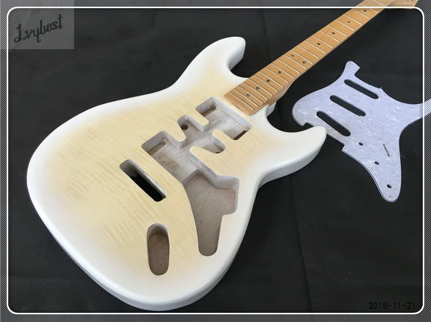 

Wholesale lvybest ST kits,half finished,no parts installed.electric guitar see thru white flame top.maple neck and fingerboard!