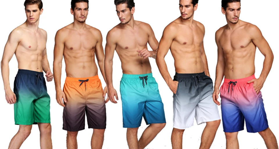 Shorts masculino de secagem rápida, gradiente, praia,