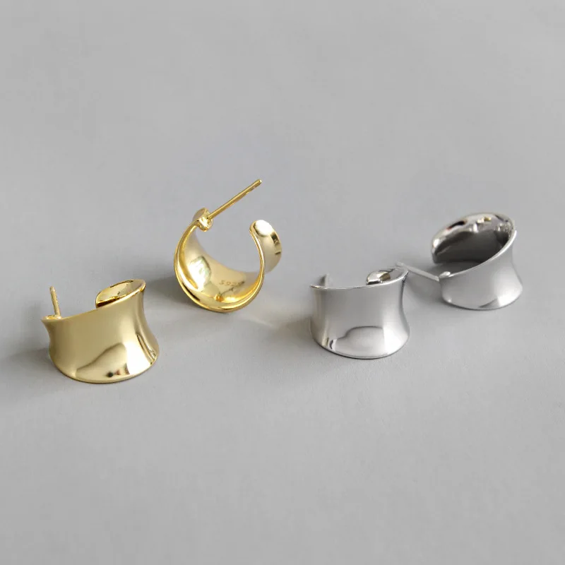 

1PAIR minimalist Authentic 925 Sterling Silver White/golds concave Surface Geometric Wider Stud Earrings TLE576