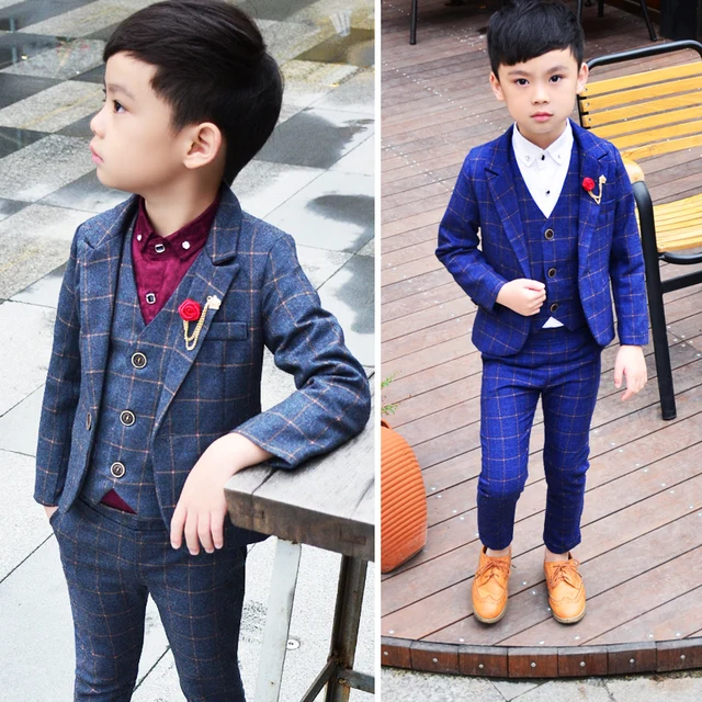 Online 2018 New Kid Blazer Suits 2 12yrs Little Boy Shirt 2018 New Kid Blazer Suits 2 12yrs Little Boy Shirt Jacket Vest Pant 4parts Slim Child Costume Wedding Flower Dress