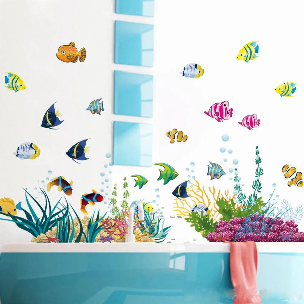 & Diy Tropivsl Fish Nursery Room Wall Sticker Home Decor Decal Removable Art Kids 3d Stickers Bathroom Cartoon Undersea World Yet Not Vulgar Home Decor