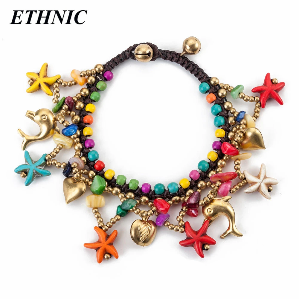 

ETHNIC Brand Boho Colorful Sea Star Shaped Beads Charm Bracelets for Women Fashion A Bracelet Gold-color Beaded Chain