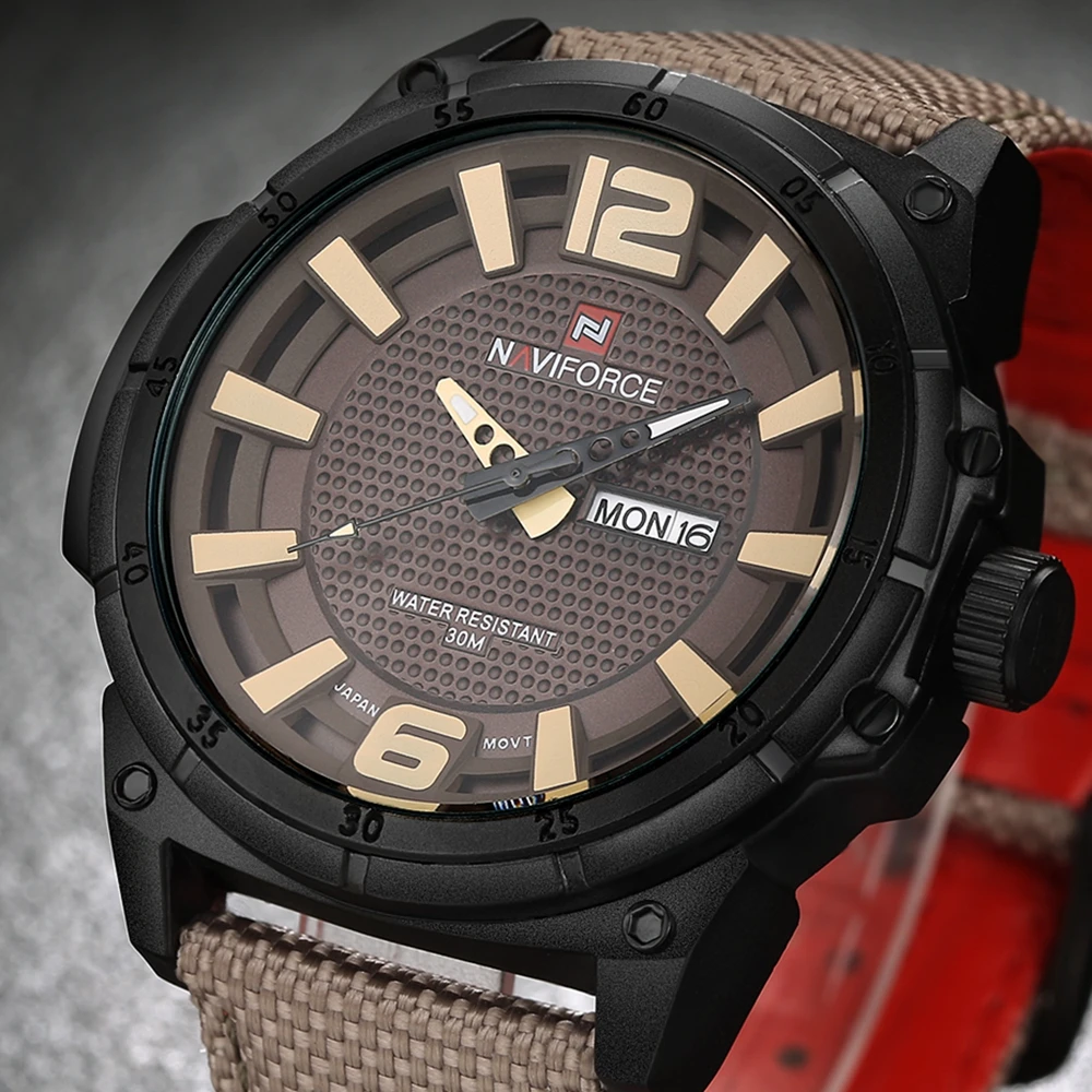 Fashion sports simple stylish Top Luxury brand Naviforce brand Watches mens nylon Canvas strap band Quartz-watch Clock man watch