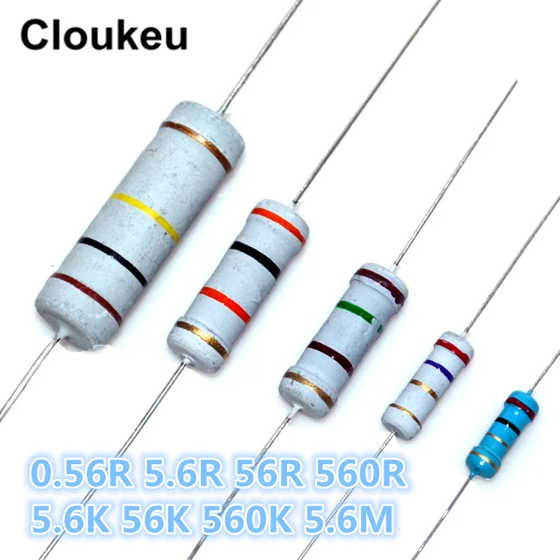 

1/8W 1/4W 1/2W 1W 2W 3W 5W 1% 5% Color ring resistance 0.56R 5.6R 56R 560R 5.6K 56K 560K 5.6M Ohm