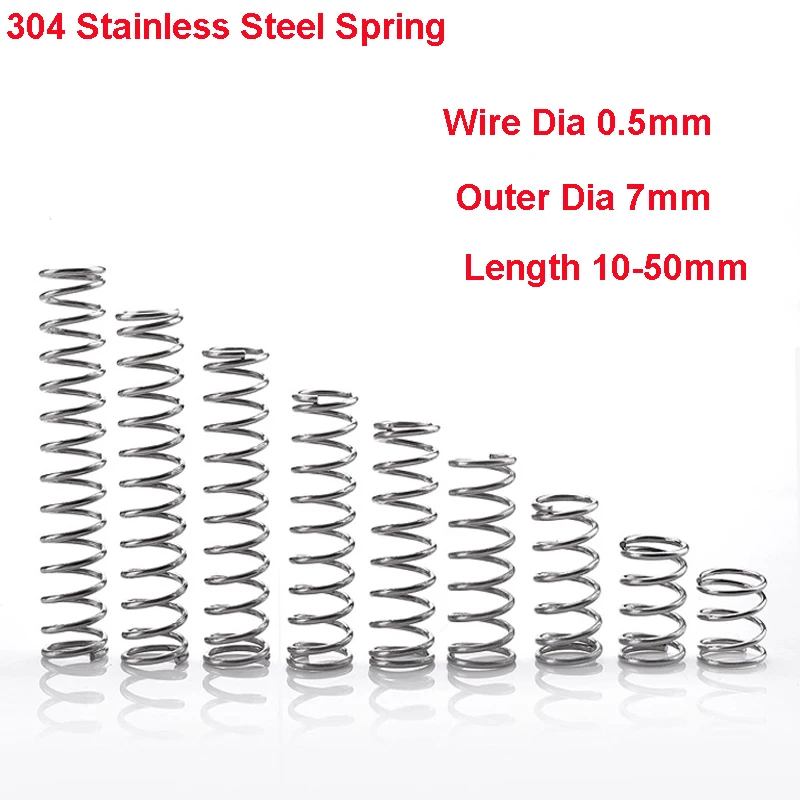 10PCS Y Type Spring 304 Stainless Steel Pressure Wire Dia 0.5mm Outer 7mm Length 10-50mm | Обустройство дома