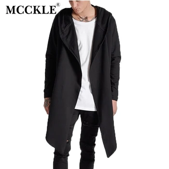 

MCCKLE Men Long Front and Short Behind Trench 2018 Autumn Hip Hop HI-Street Coat For Man Casual Hooded Male Cardigan Windbreker