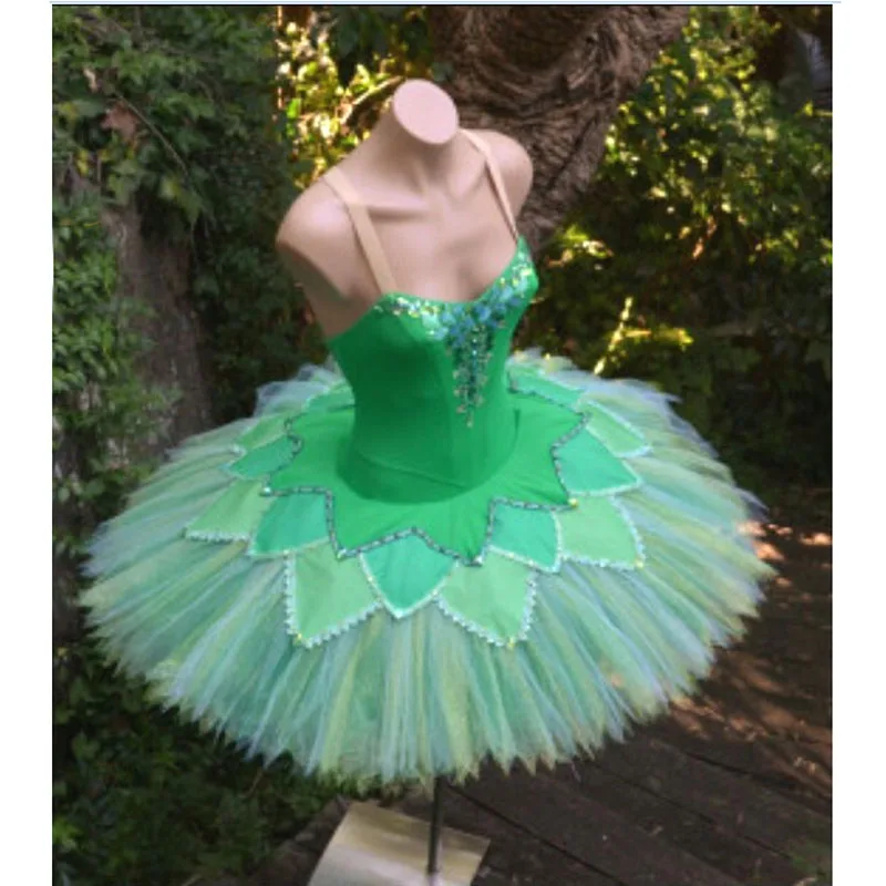

Custom Made Spring Green Gradient Color Ballet Dresses,Fairy Ballet Dance Dress Tutus Pancake Nutcracker Ballet Dancing