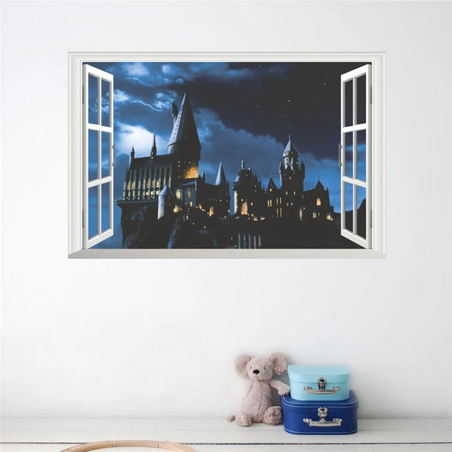 3d window hogwarts school wall stickers bedroom home decor harry