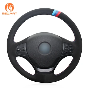

MEWANT Black Suede Light Blue Blue Red Marker Car Steering Wheel Cover for BMW F30 316i 320i 328i