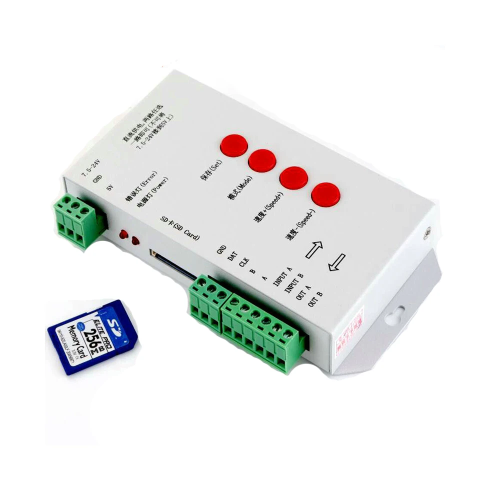 

T-1000S SD Card LED Controller Pixel Led Control Pixel Controller Support DMX512 ws2811 RGB Controller with 256MB Memory card