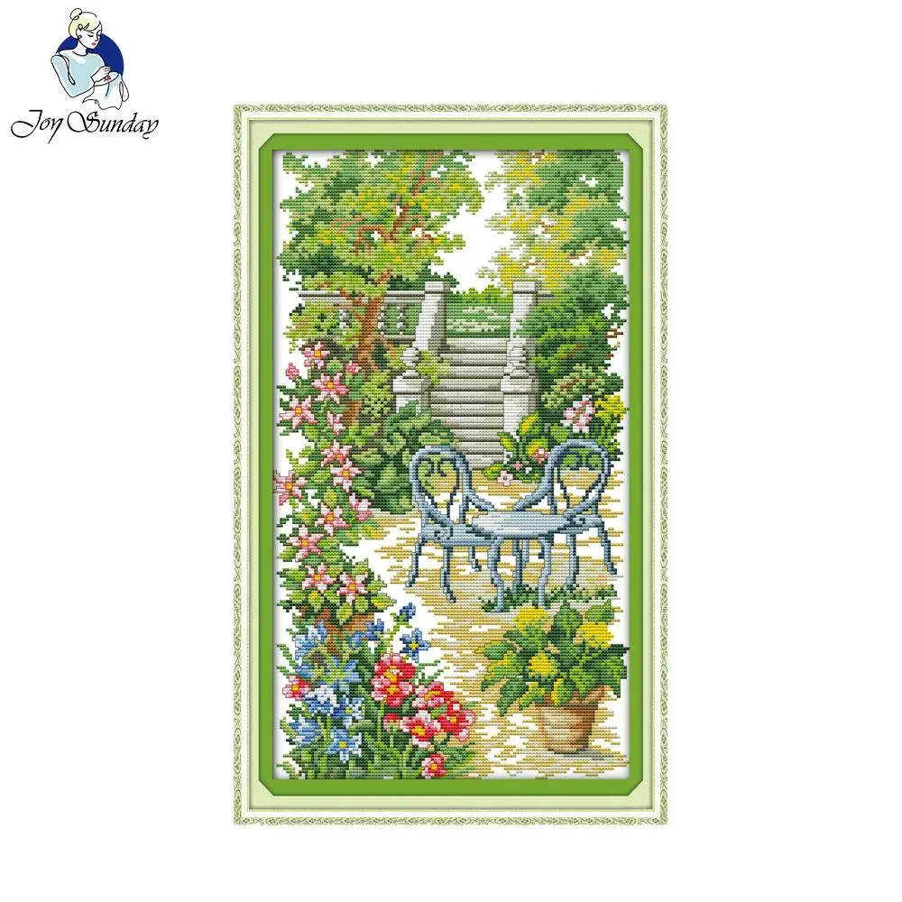 

Joy Sunday Needlework 14CT 11CT Cross stitch Sets For Embroidery kits Garden steps pattern Counted Cross-Stitching crafts