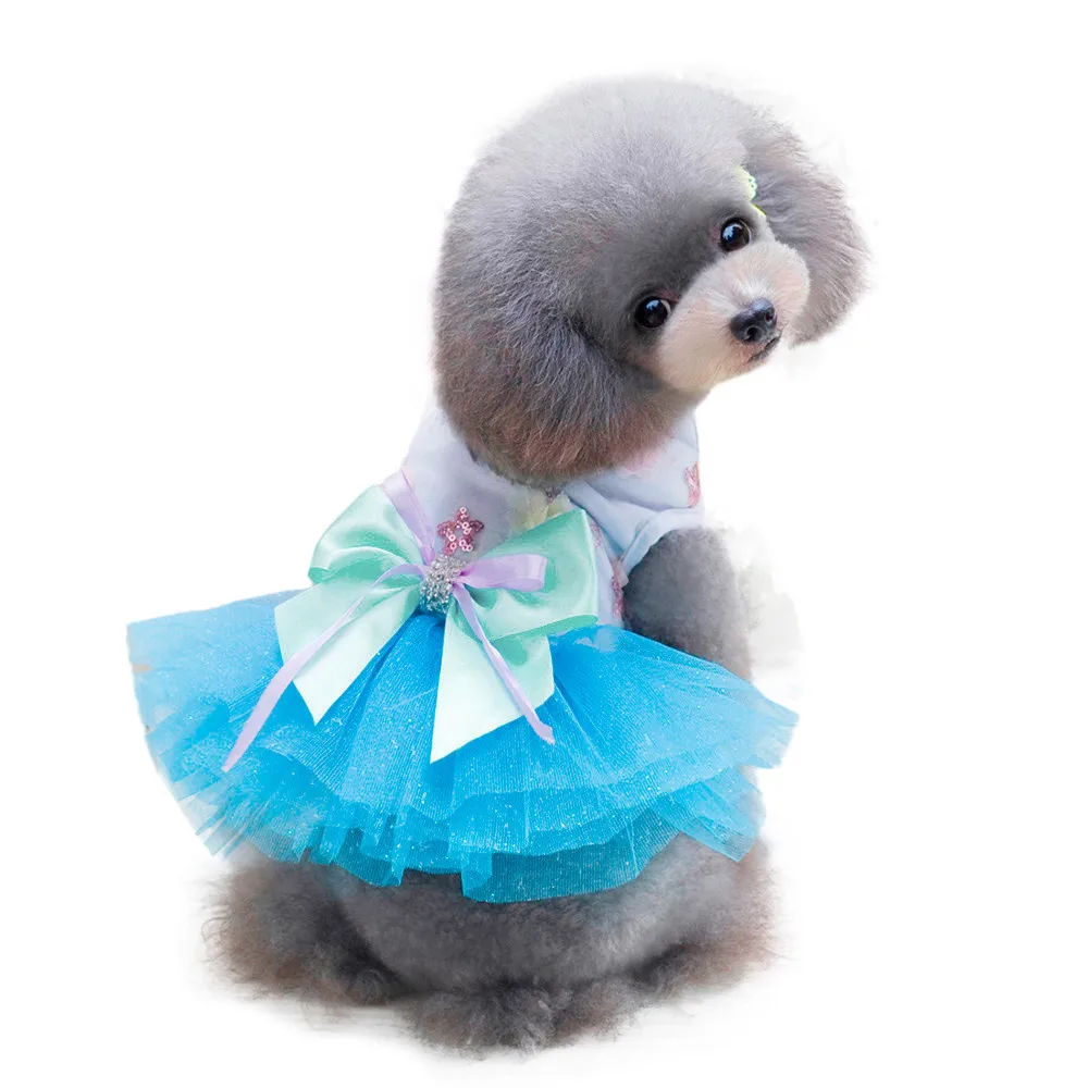 Очаровательное платье для собак Одежда для щенков сетчатая юбка одежда для маленьких средних домашних животных летняя юбка одежда для щенков весенняя одежда для домашних животных - Цвет: Blue