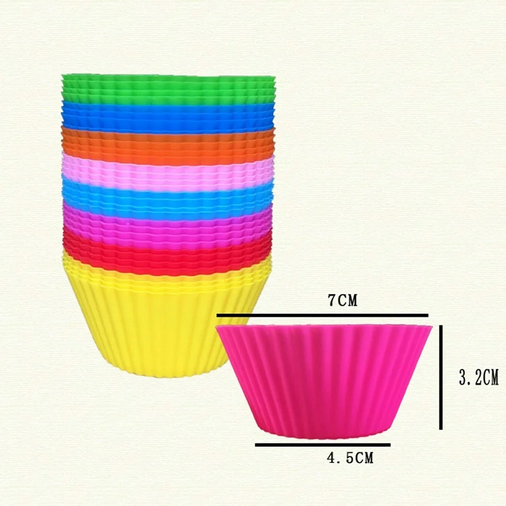 12 Pieces 7cm Silicone Round Reusable Baking Cake Molds Jelly Mould Cupcake Maker Muffin Cup for home Bakery Pastry Tools