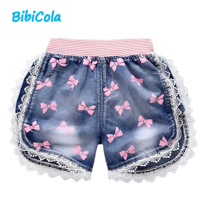 BibiCola Infant Kids Jeans Baby Girls Short Pants Toddle Children Bow